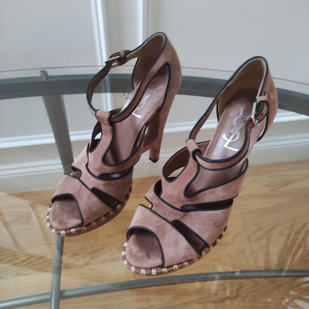 YSL Yves Saint Laurent platform sandals high heels suede sandals women 39.5/8.5